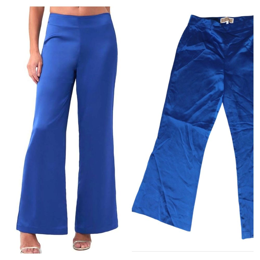 Pantalon très chic large taille haute en satin bleu de la marque Kocca taille 38