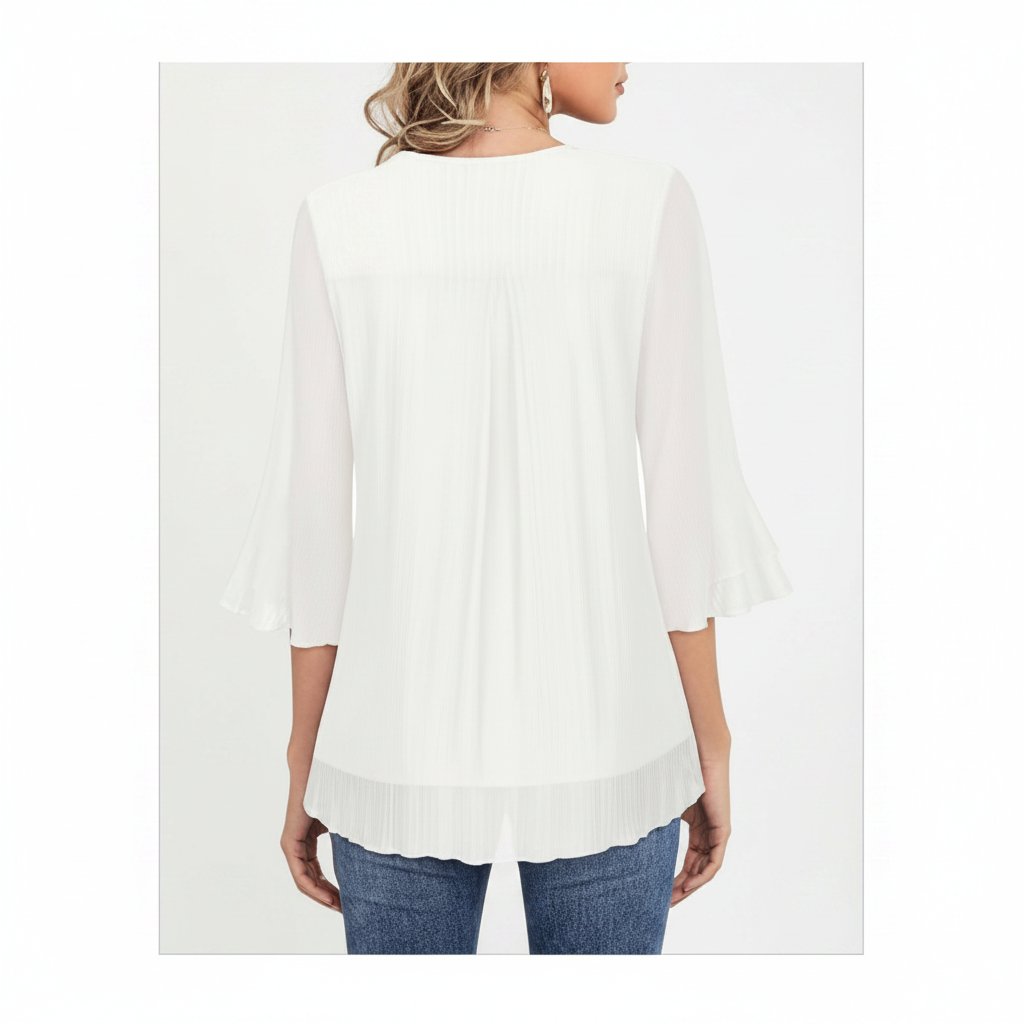Long chemisier blanc en lin mélangé avec doublure manches 3/4 avec des volants de la marque Casa Donna