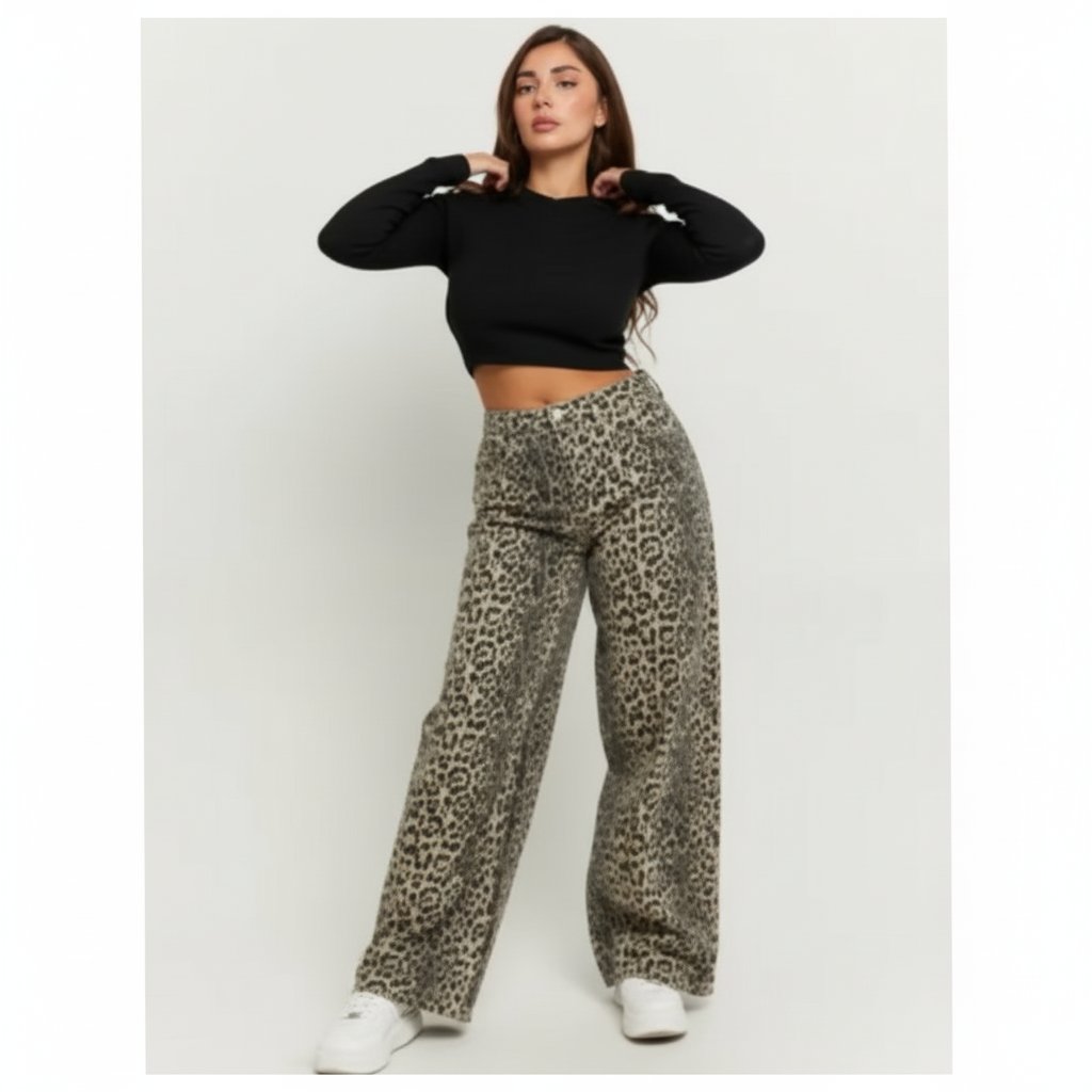 Pantalon denim large taille haute imprimé pathon de la marque Ardene