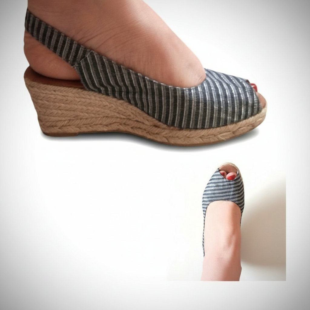 Des jolies sandales rayées avec des degrés de gris et argent made in Spain