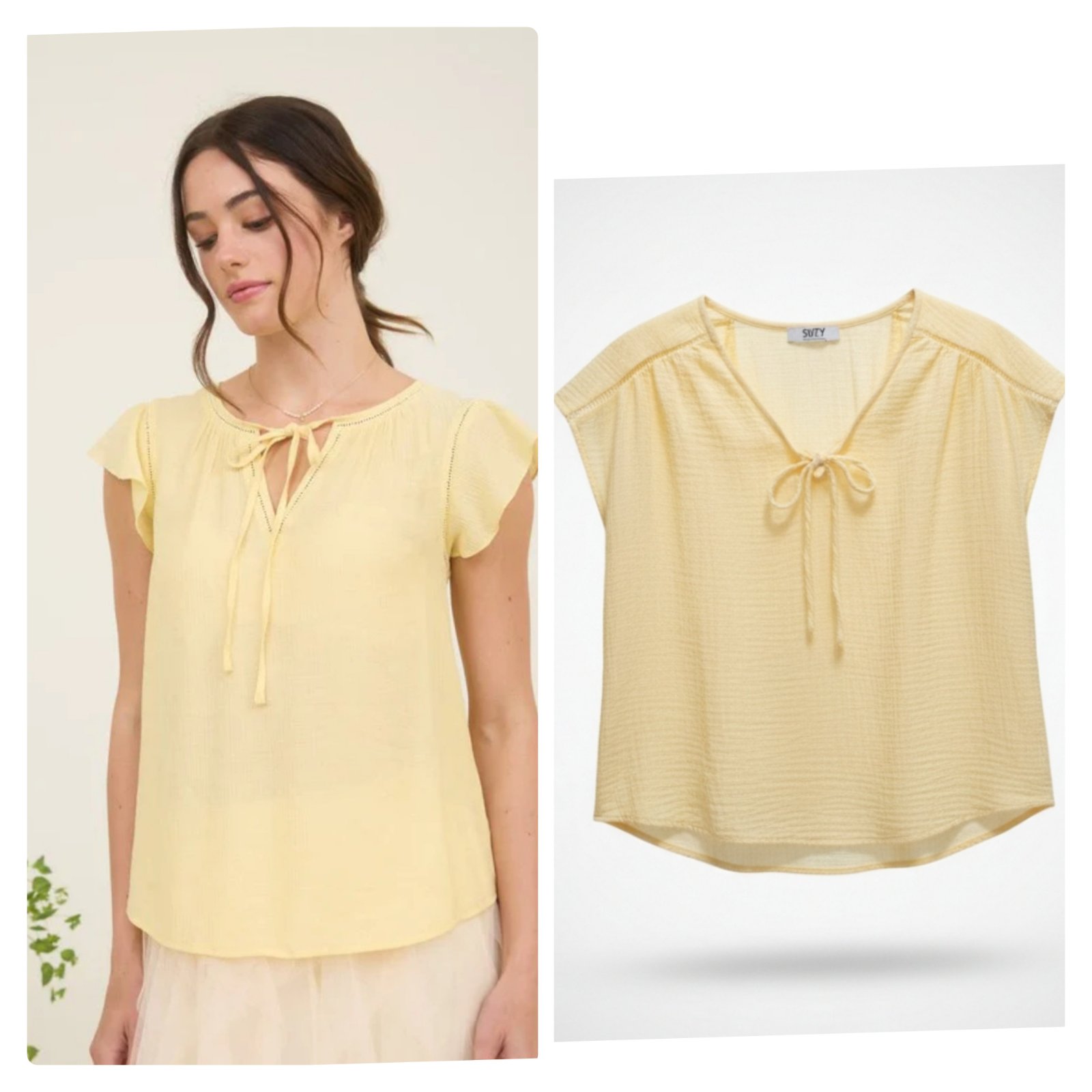 Chemisier jaune très clair 100% coton taille 38/40 Suzy Shier