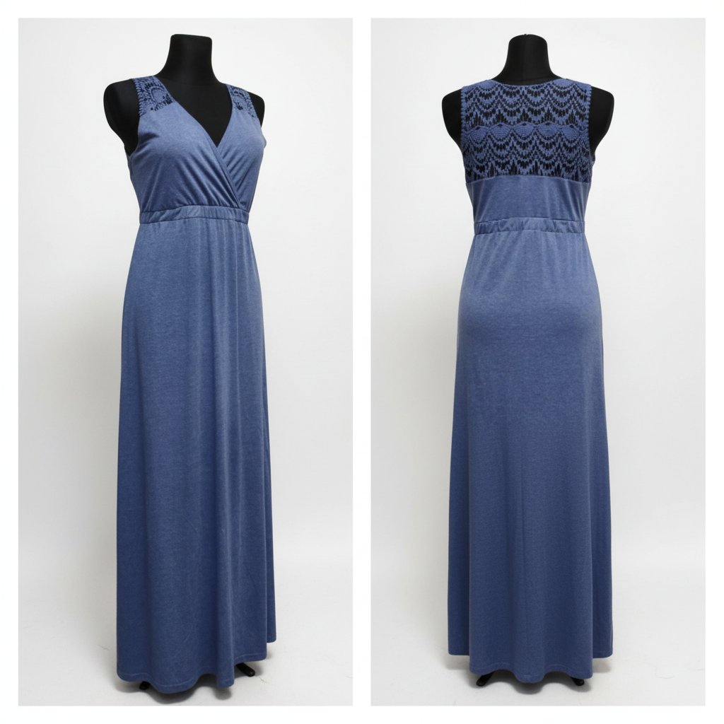 Robe longue bleue avec dentelle taille 38