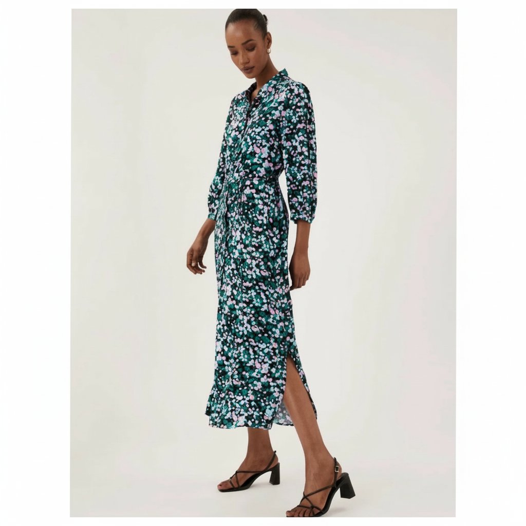 Belle robe chemise midi avec deux petites fentes latérales taille 38/40 de la marque M&S