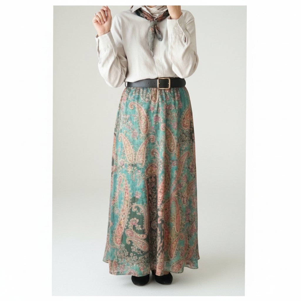 Très belle longue jupe en soie et doublure en viscose couleur de base bleu ciel et taille élastique taille 38/40 made in Italy