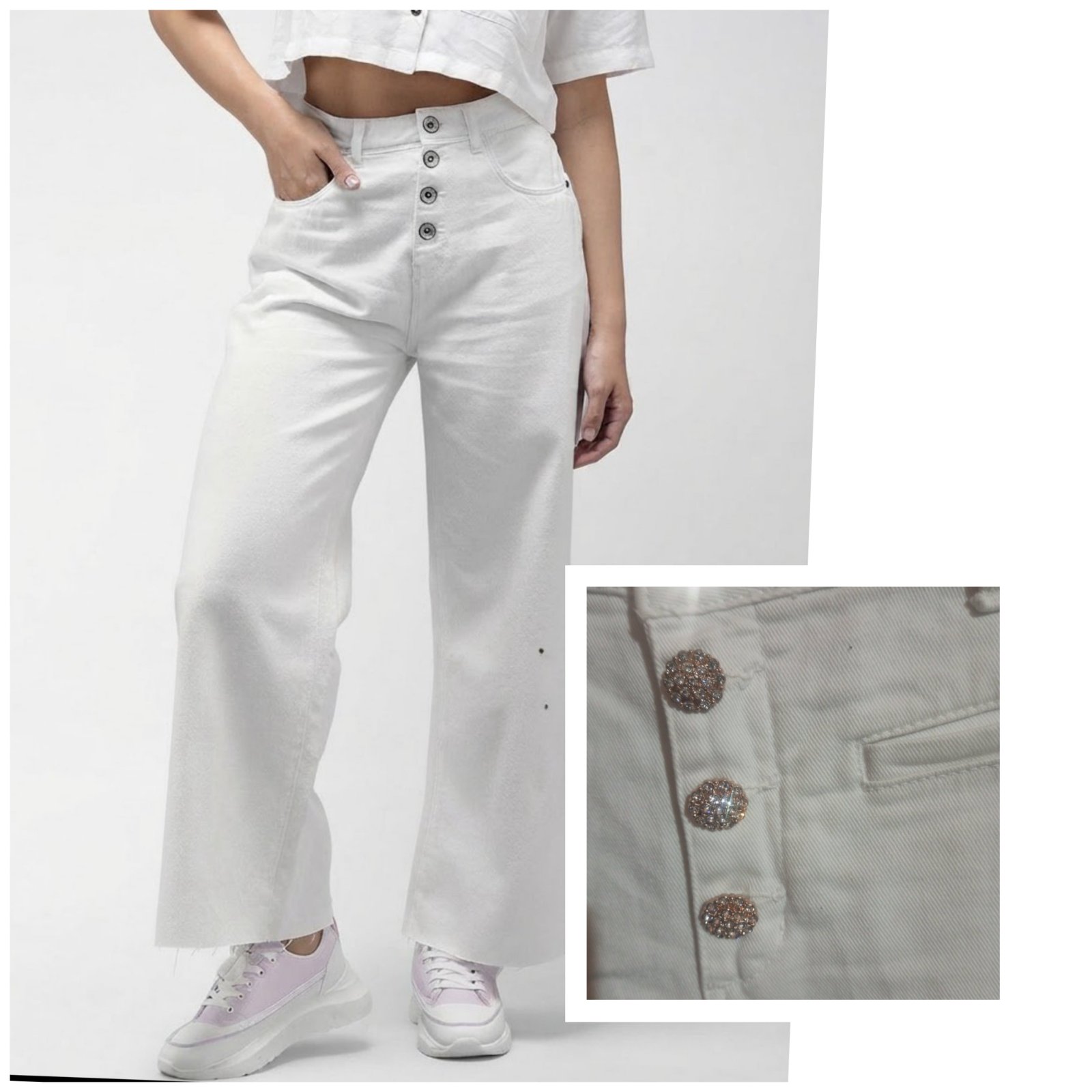 Pantalon denim blanc large taille super haute taille 36/38  petit made in Italy 