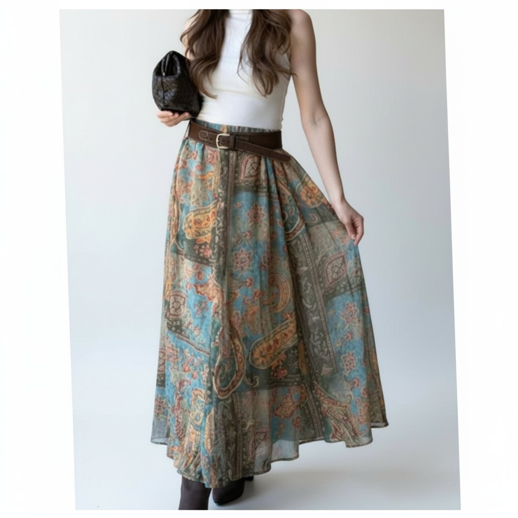 Longue jupe en soie avec doublure en viscose couleur de base bleu ciel taille 38/40
