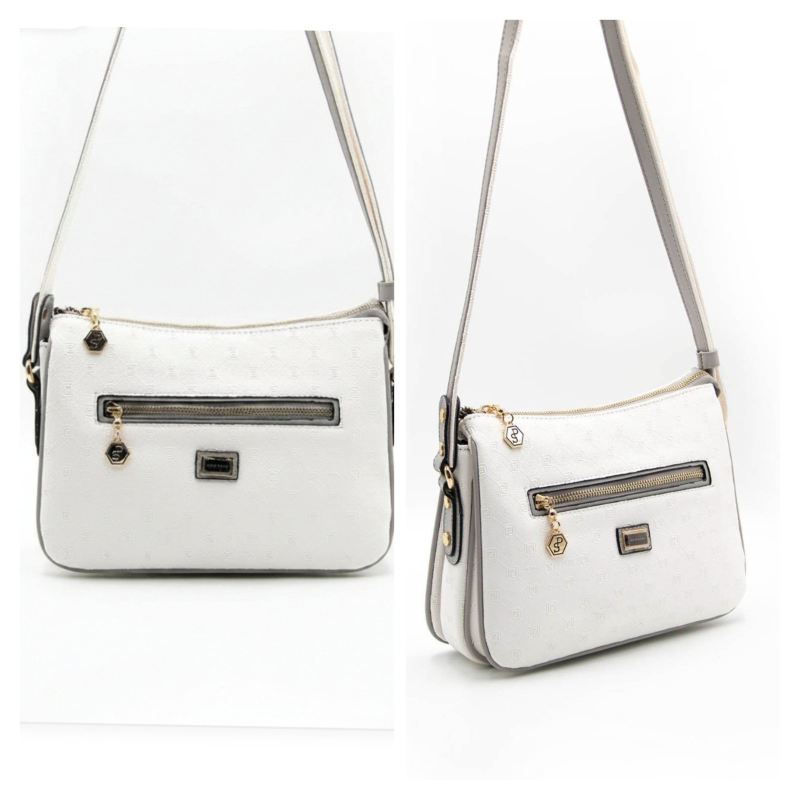 Sac à bandoulière blanc et gris clair avec trois compartiments de rangement de la marque Silver&Polo