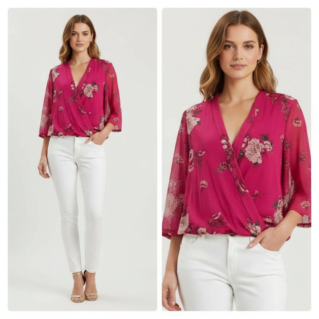Très belle blouse cache coeur un peu pailletée avec maches 3/4 et transparente taille 40/42  de la marque M&Co