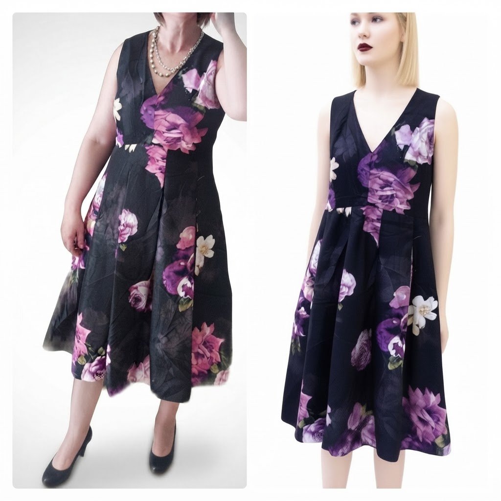 Robe midi noire imprimée florale taille 38/40 petit 