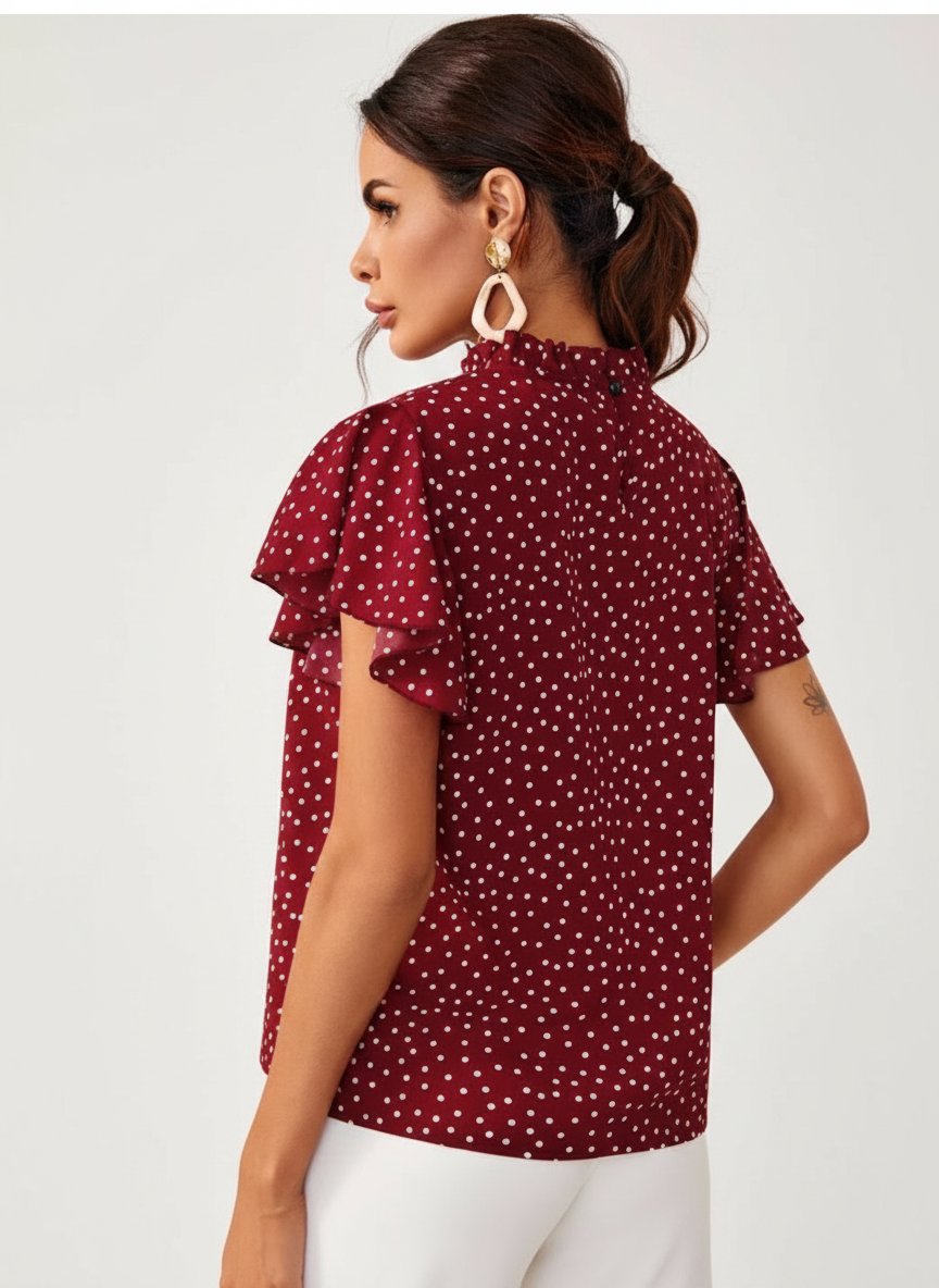 Chemisier bordeaux et des points blancs et avec papillon taille 40/42 Camomilla