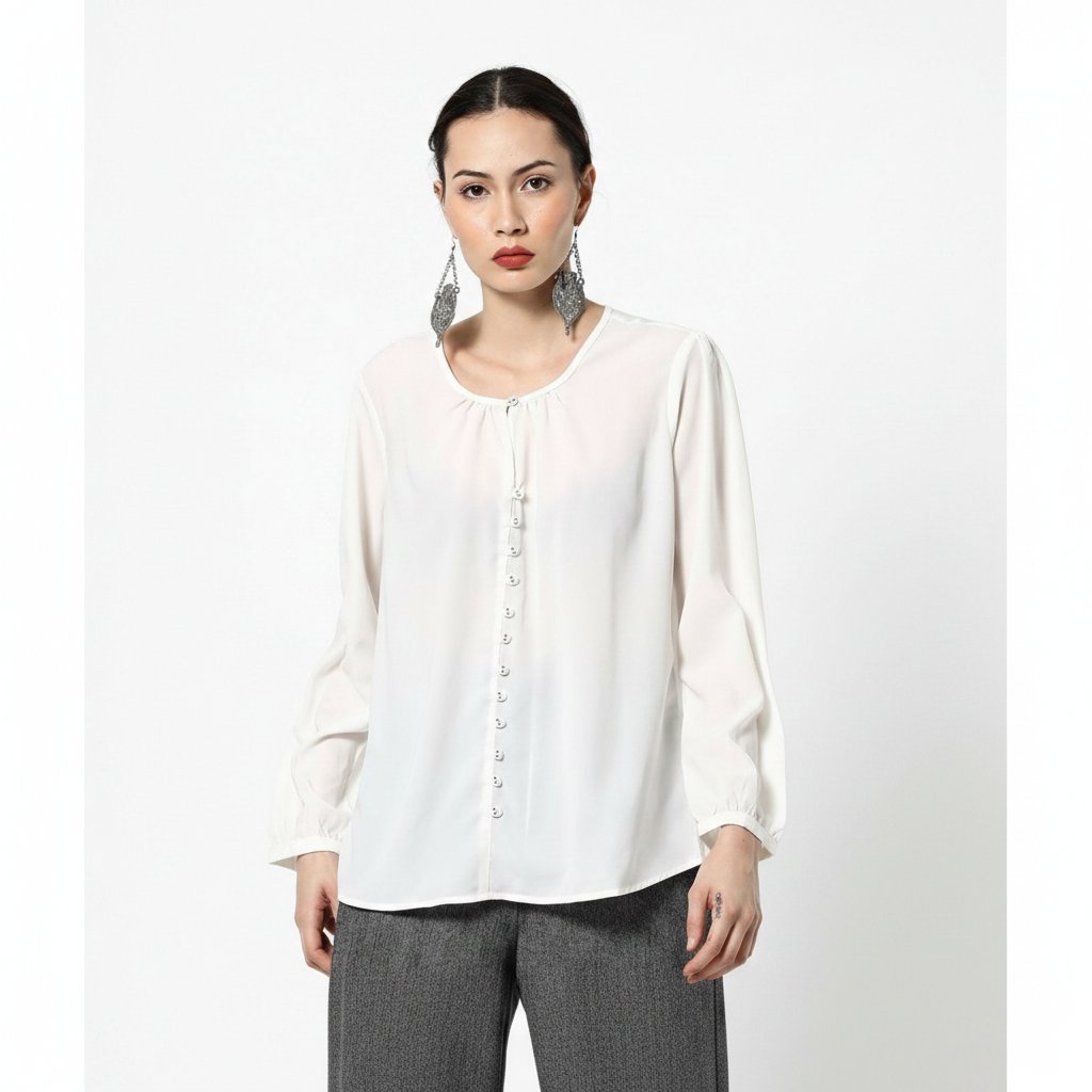 Blouse blanche transparente avec doublure et avec des boutons taille 38/40 de la marque Zero