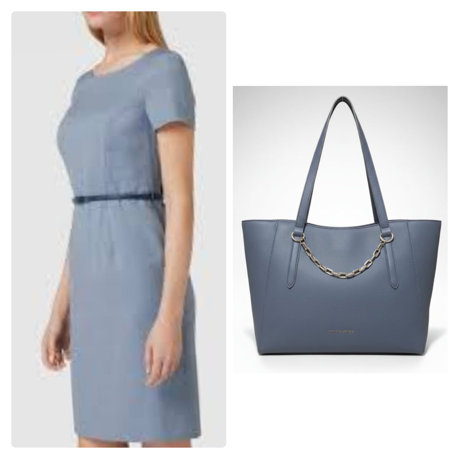 Lot de jolie robe bleue avec ceinture de la marque Montego plus sac porté épaule de la marque Nanette Lepore