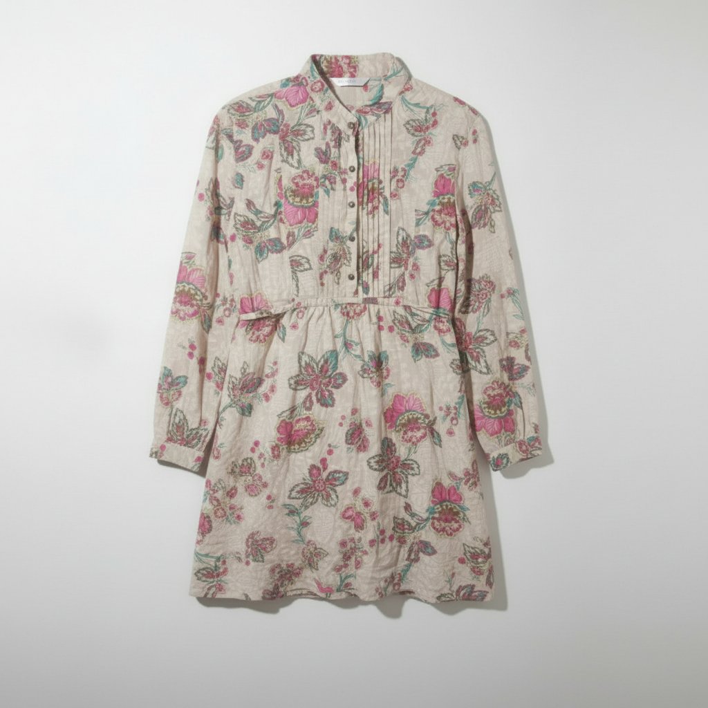 Très beau chemisier en coton beige et imprimé floral avec un cordon de serrage à la taille  taille 40/42 Promod
