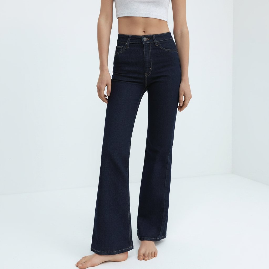 Joli pantalon denim coupe évasée taille haute lycra état neuf de la marque PRECIS