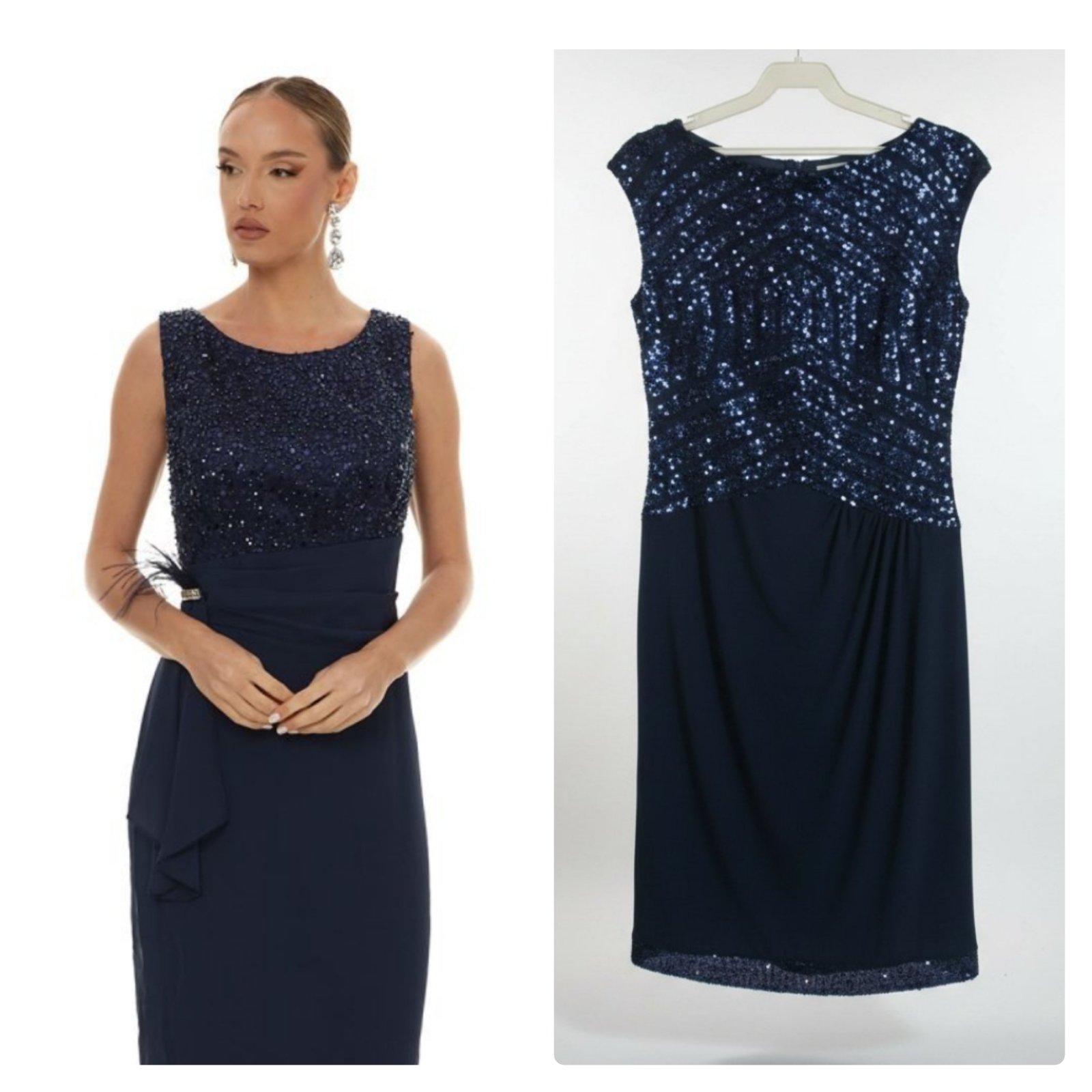 Belle robe soirée bleue marine à sequins lycra taille 38 Ralph Lauren