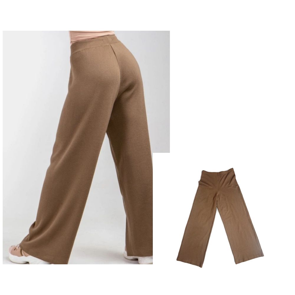 Pantalon large taille haute en coton mélangé coupe décontractée couleur camel taille 38/40 