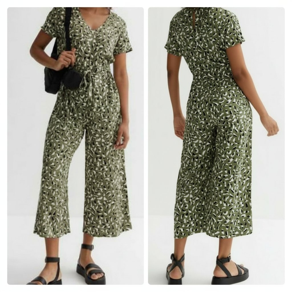 Combinaison à pantalon large et taille nouée coupe décontractée et animal print New Look profitez 