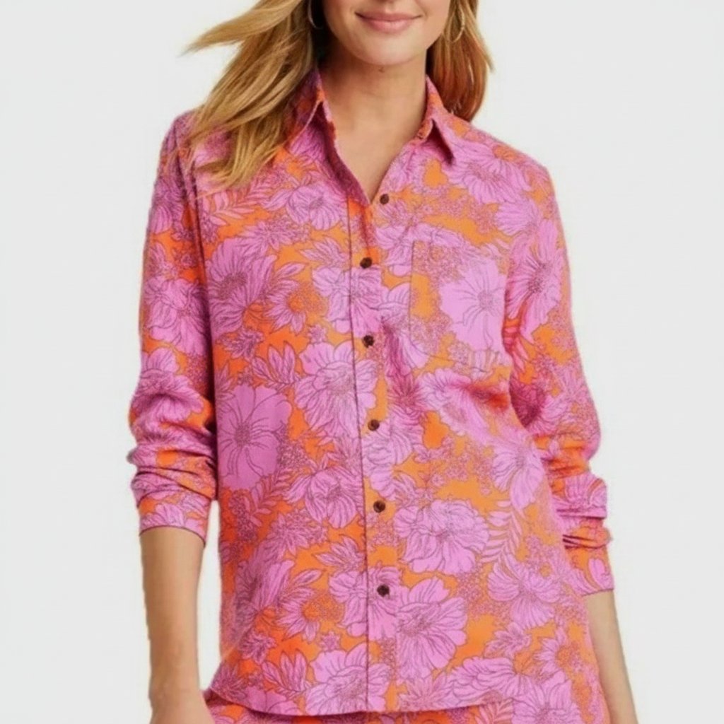 Jolie  longue chemise en lin mélangé taille 38/40