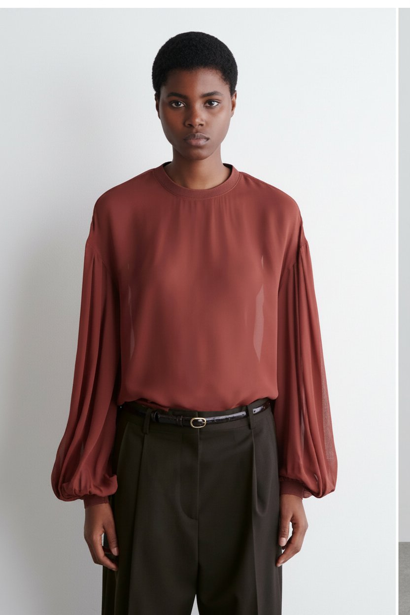 Jolie blouse marron avec doublure manches longues et transparente  de la marque Hailys taille 40