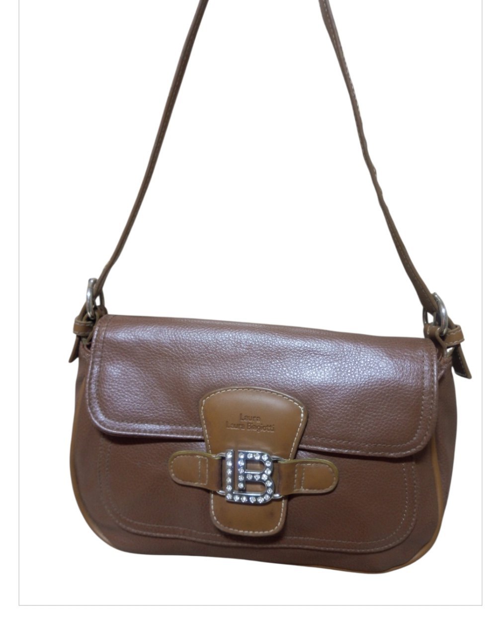 Très joli sac porté épaule en cuir marron Laura Biagiotti authentique 