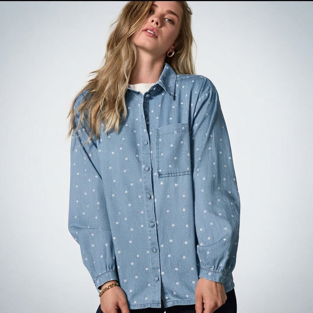 Chemise denim bleue claire boutons cachées état neuf taille 38 edc by Esprit