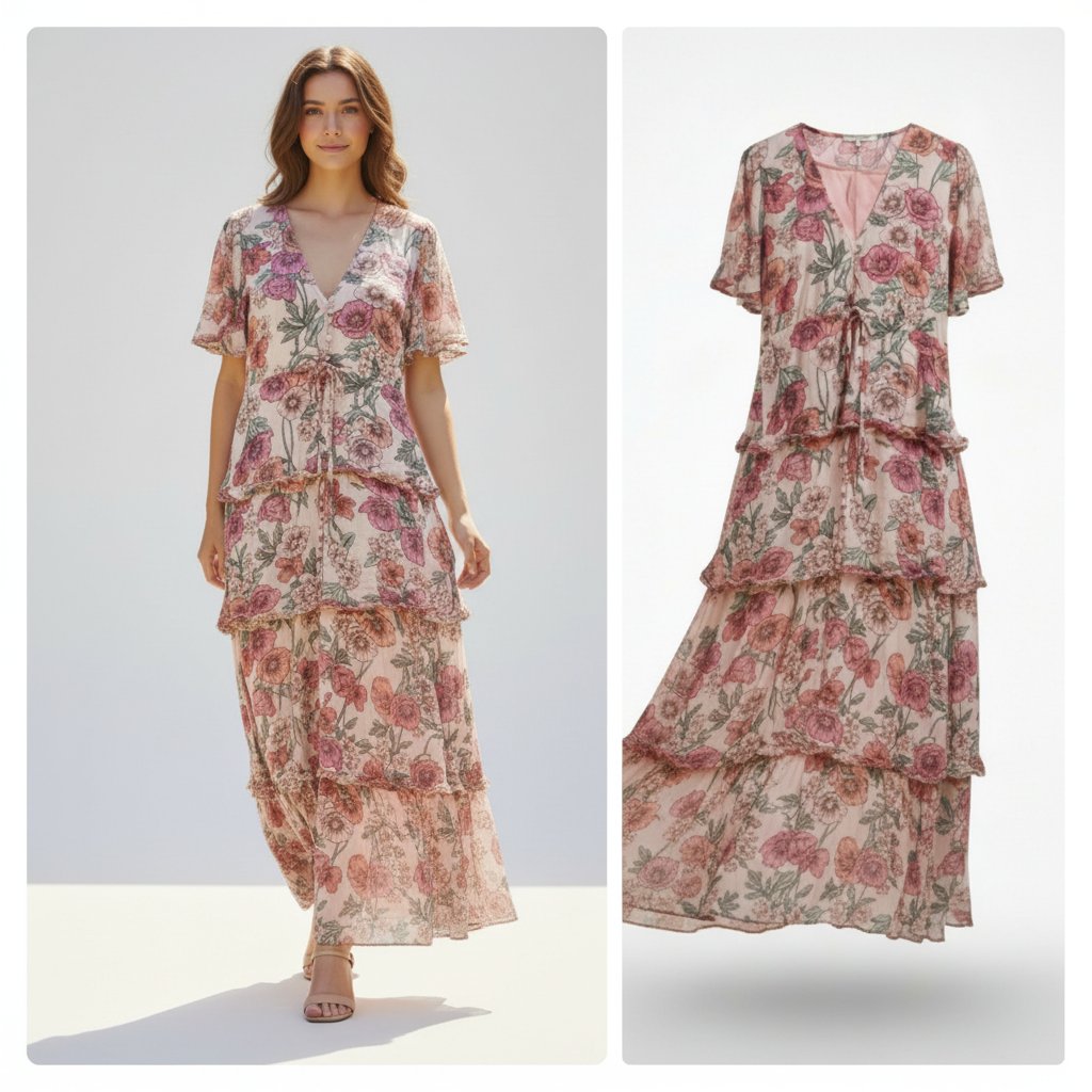 Très belle longue robe à volants avec un cordon de serrage tissu agréable pour l'été de la marque Abel Label