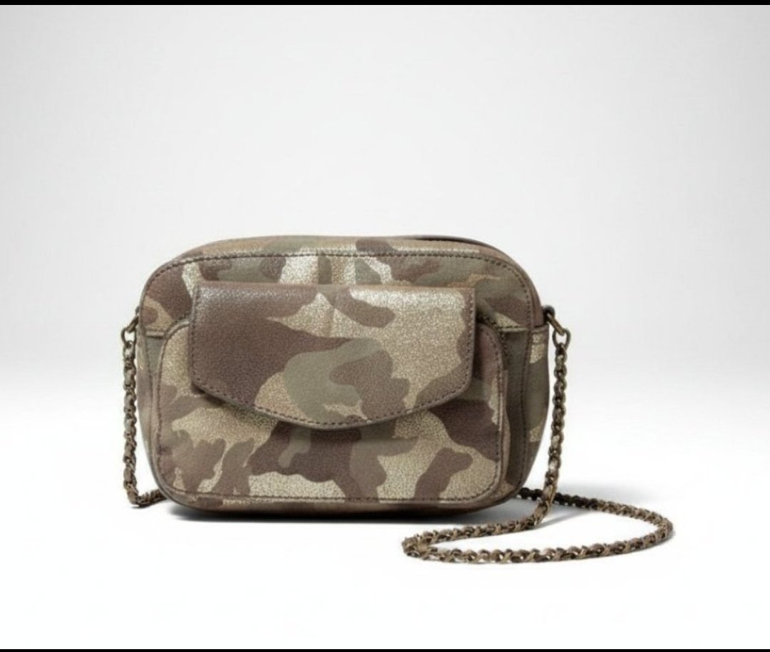 Sac à bandoulière en véritable cuir marron et doré état neuf de la marque PIECES
