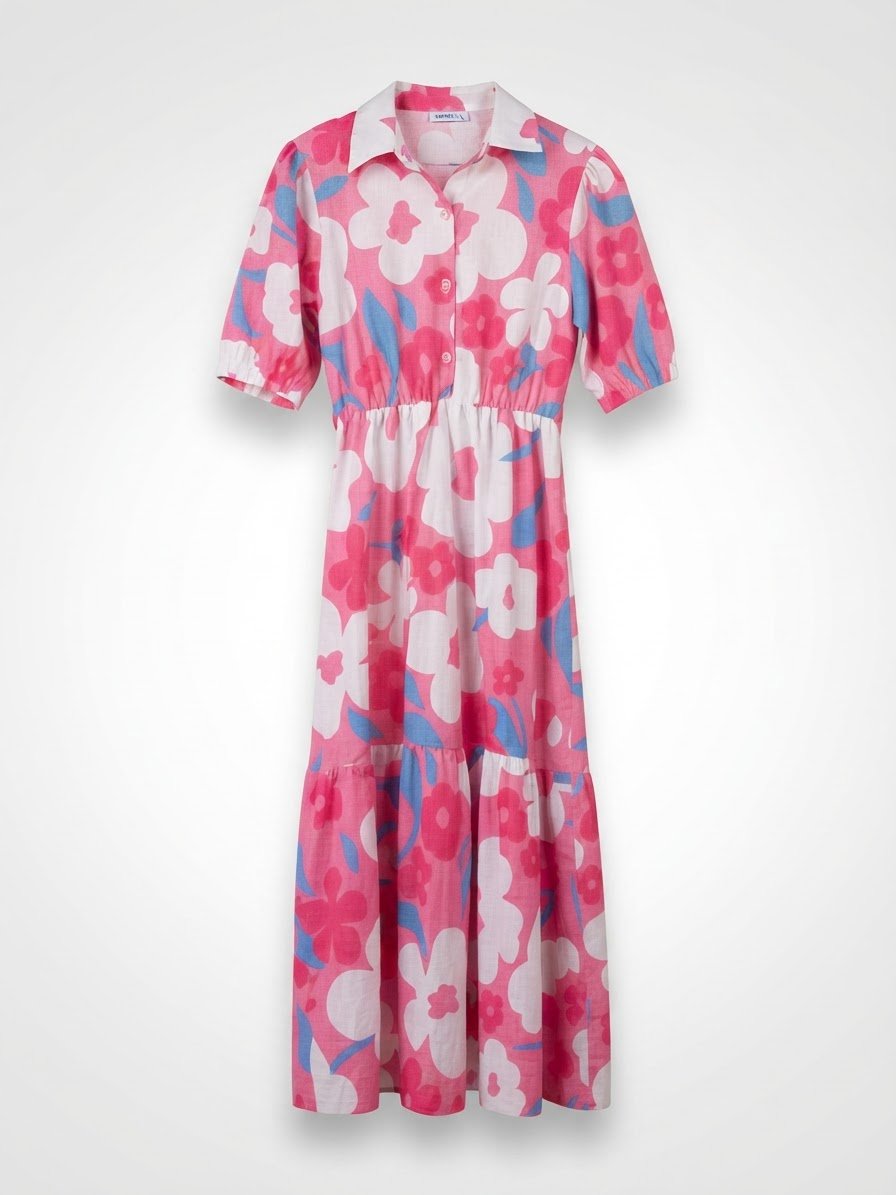 Robe fleurie blanche,bleue et rose
