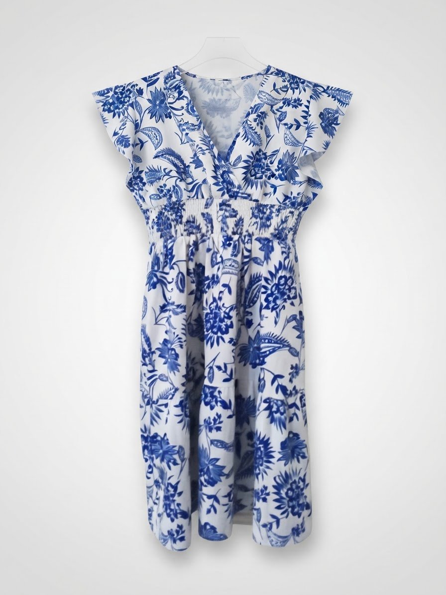 Robe fleurie blanche et bleue 