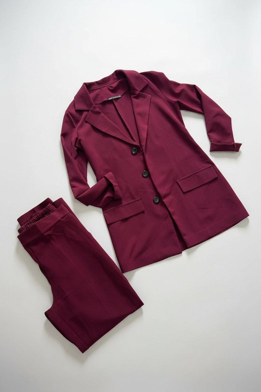 Ensemble burgundy balazer avec panatalon très chic 