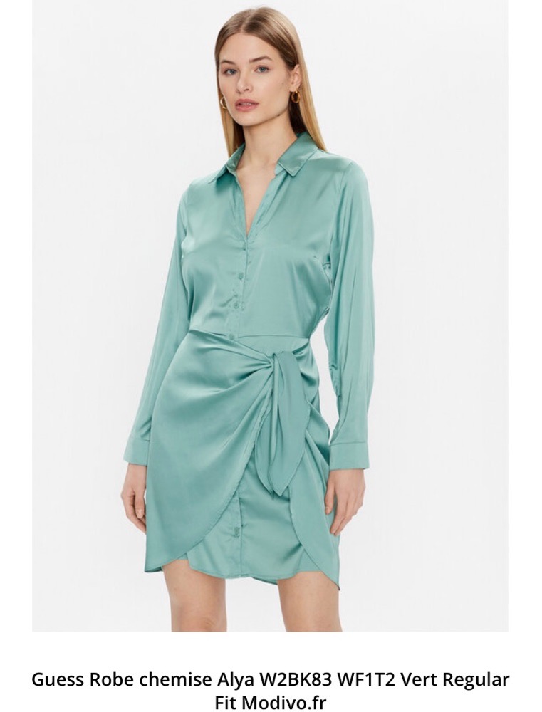 Robe chemise satin soie GUESS ALYA vert turqouise foncée🔥🔥FORSAA