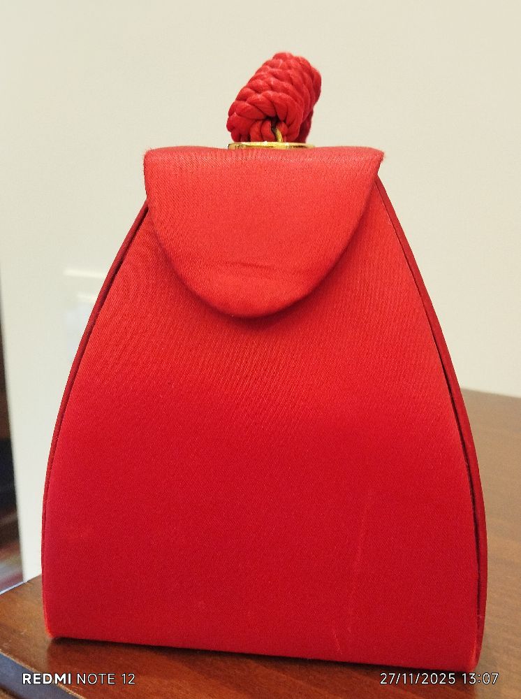 Pochette de soirée en satin rouge, mini-larme, nœud en corde, style rétro chic