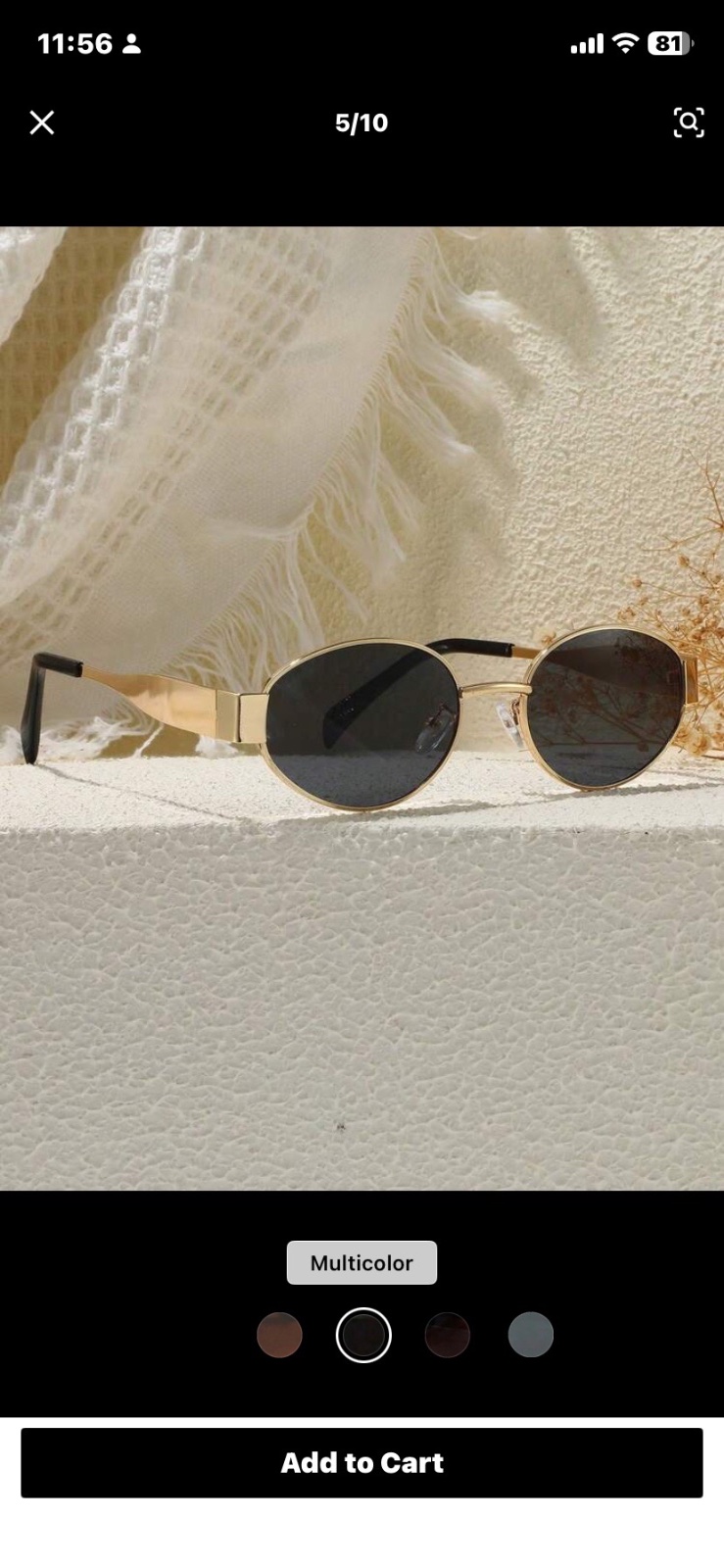Lunettes de soleil ovales vintage noir et doré