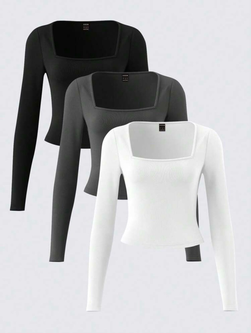 Lot de 3 hauts manches longues (noir, gris et blanc)