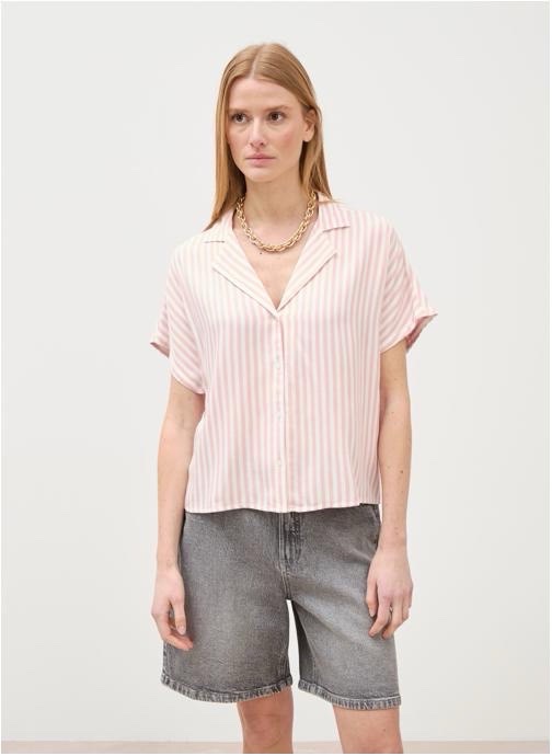 🔥🔥Chemise Oysho 🔥🔥à manches courtes avec col à revers et rayures verticales roses et blanches