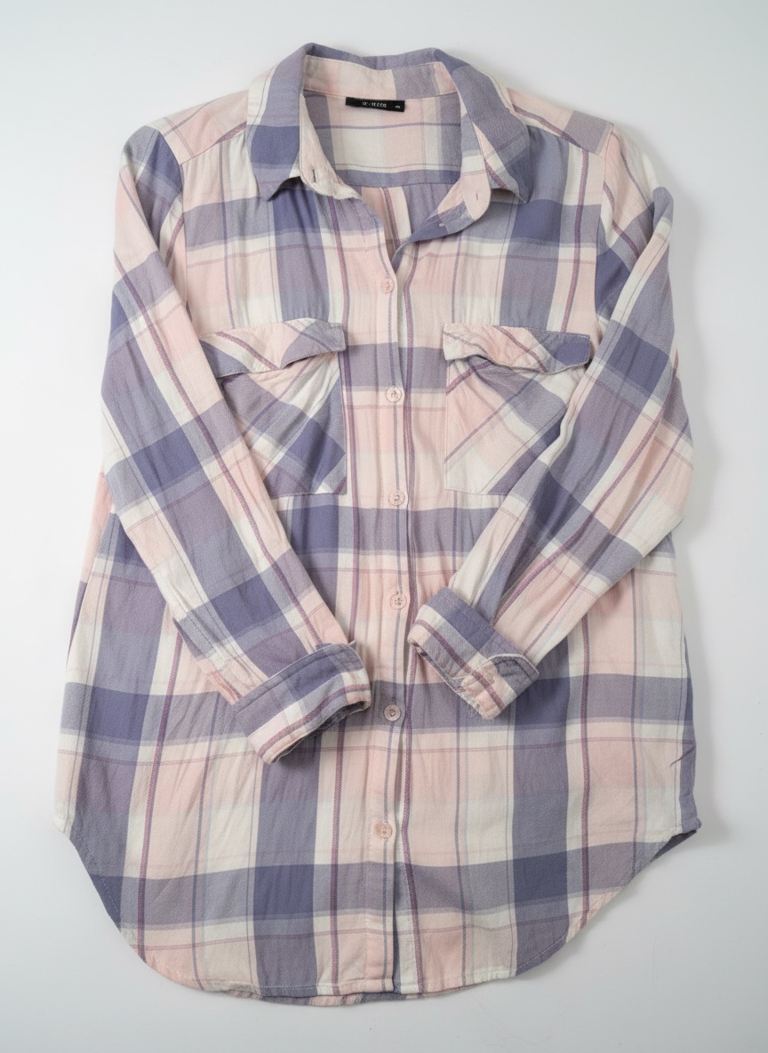 Chemise boutonnée à carreaux pastel est un modèle décontracté à manches longues pour femmes.