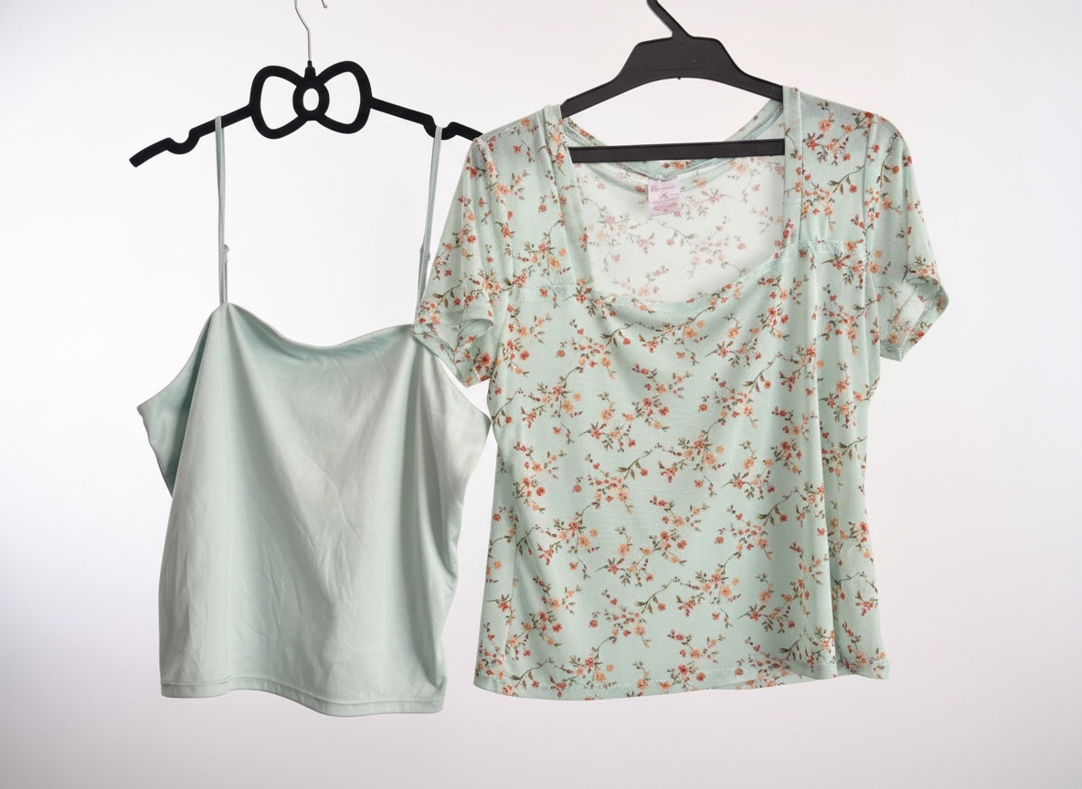 🔥🔥ensemble de 2 pieces  se compose d'un débardeur vert menthe et d'un haut en maille assorti avec un motif floral délicat Taille S M