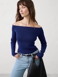 🔥🔥haut à épaules dénudées🔥🔥 marque zen  de couleur bleu marine arbore une texture côtelée Taille S M État neuf avec ticket 