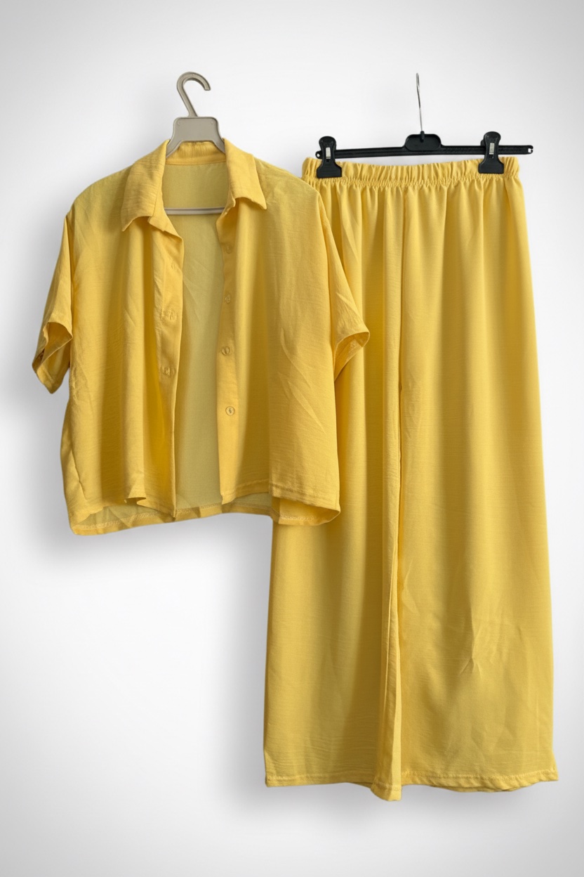🔥🔥ensemble jaune Beralst, composé d'une chemise à manches courtes et d'un pantalon ample,  taille S M