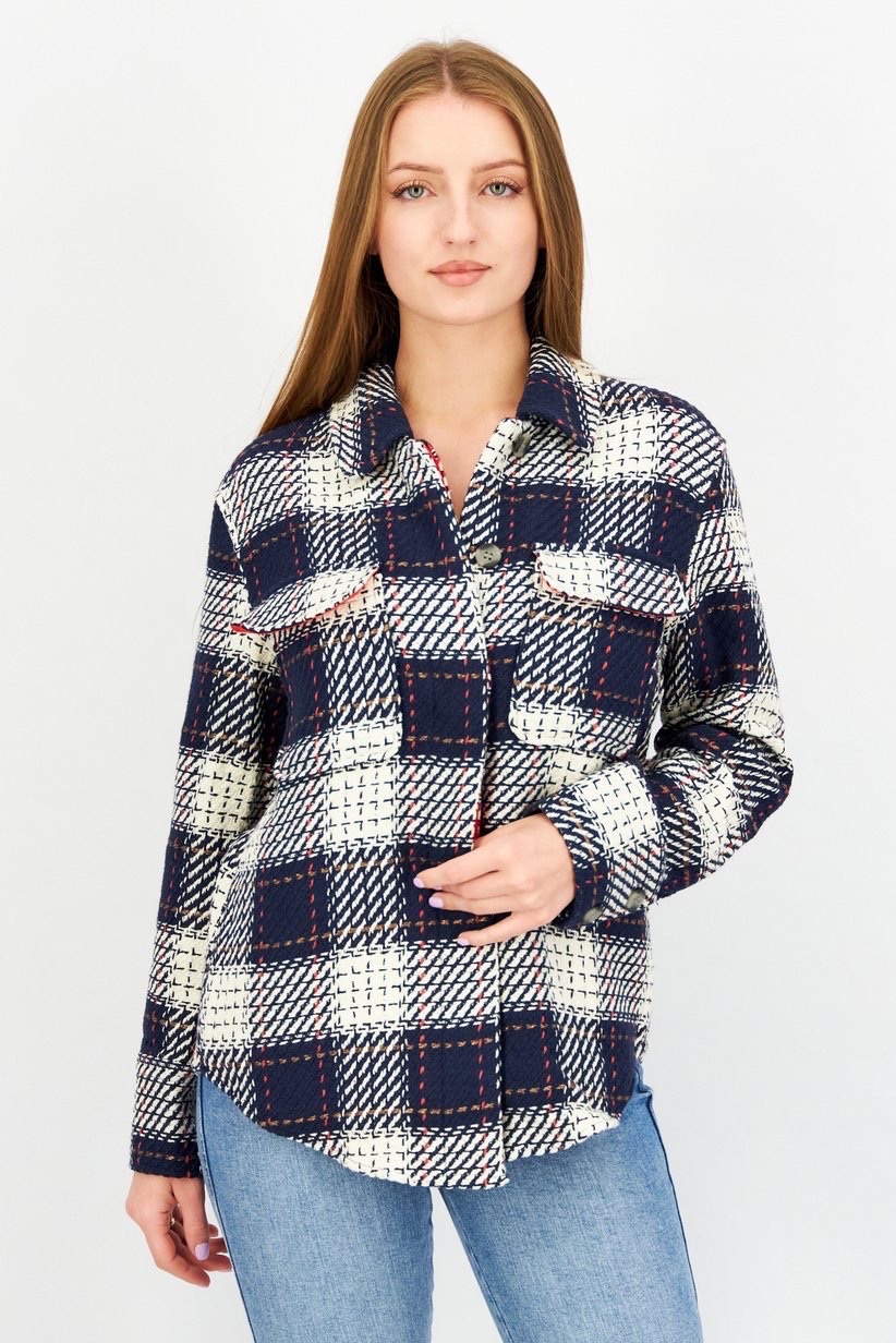 Veste est une Esprit à carreaux bleu marine et crème avec des poches poitrine