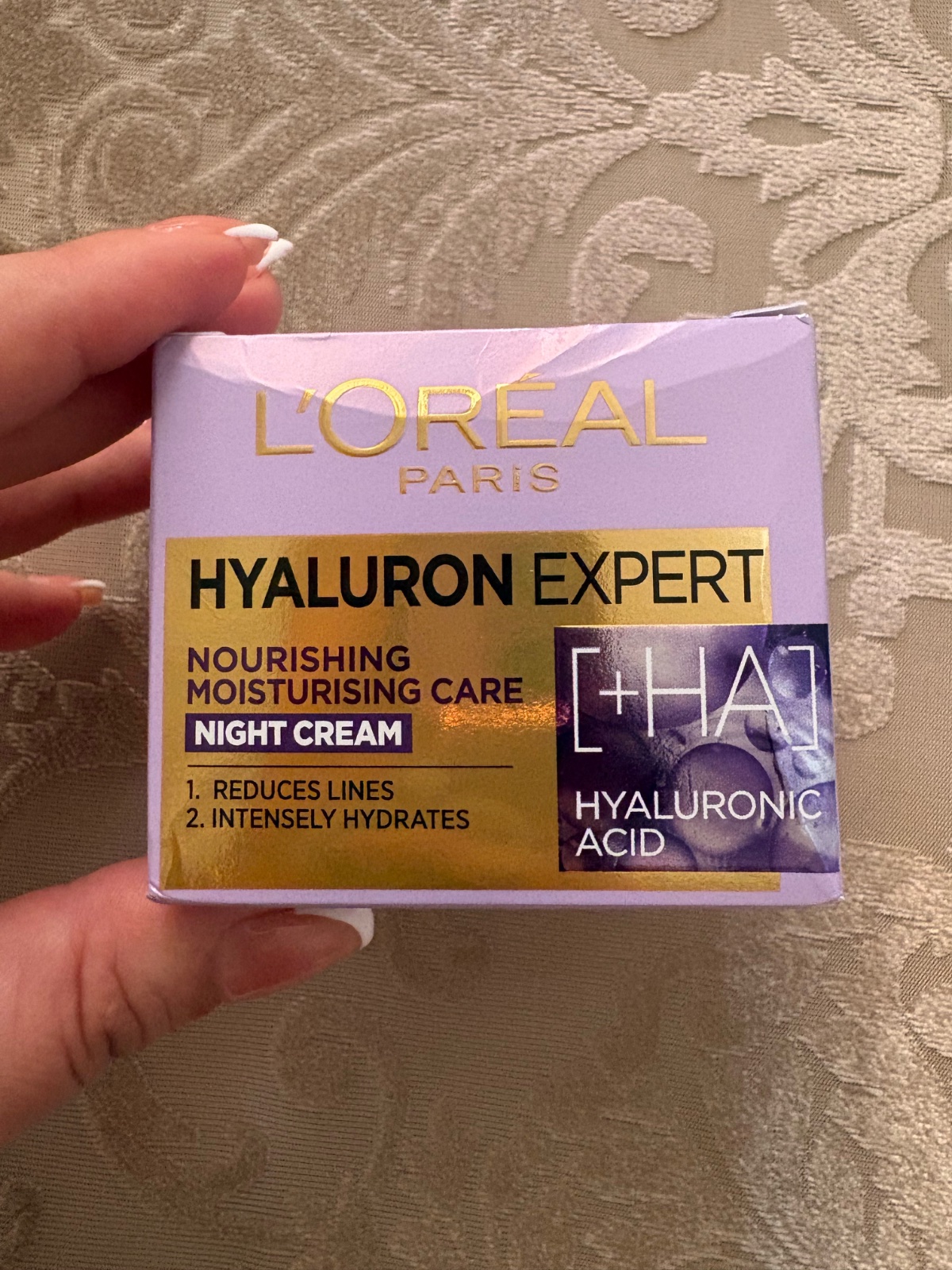  🔥🔥crème de nuit et masque repulpant hydratant 🔥L'Oréal Paris Hyaluron Expert (50 ml) 🇫🇷🇫🇷dans son emballage violet et doré, caractérisée par sa formule à l'acide hyaluronique