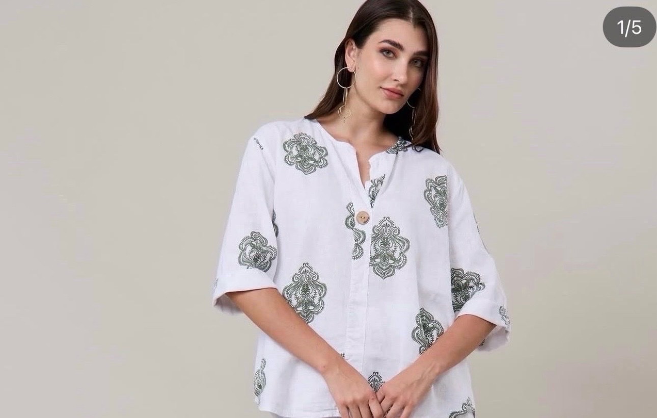 🔥🔥chemises blanc avec un imprimé Paisley vert 🔥🔥de style ethnique  Taille S M L