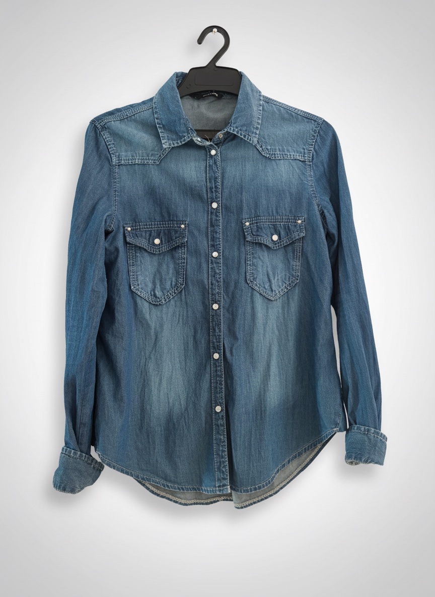 Chemise en jean bleu de la marque Tally Weijl est dotée de poches sur la poitrine et de boutons-pression.