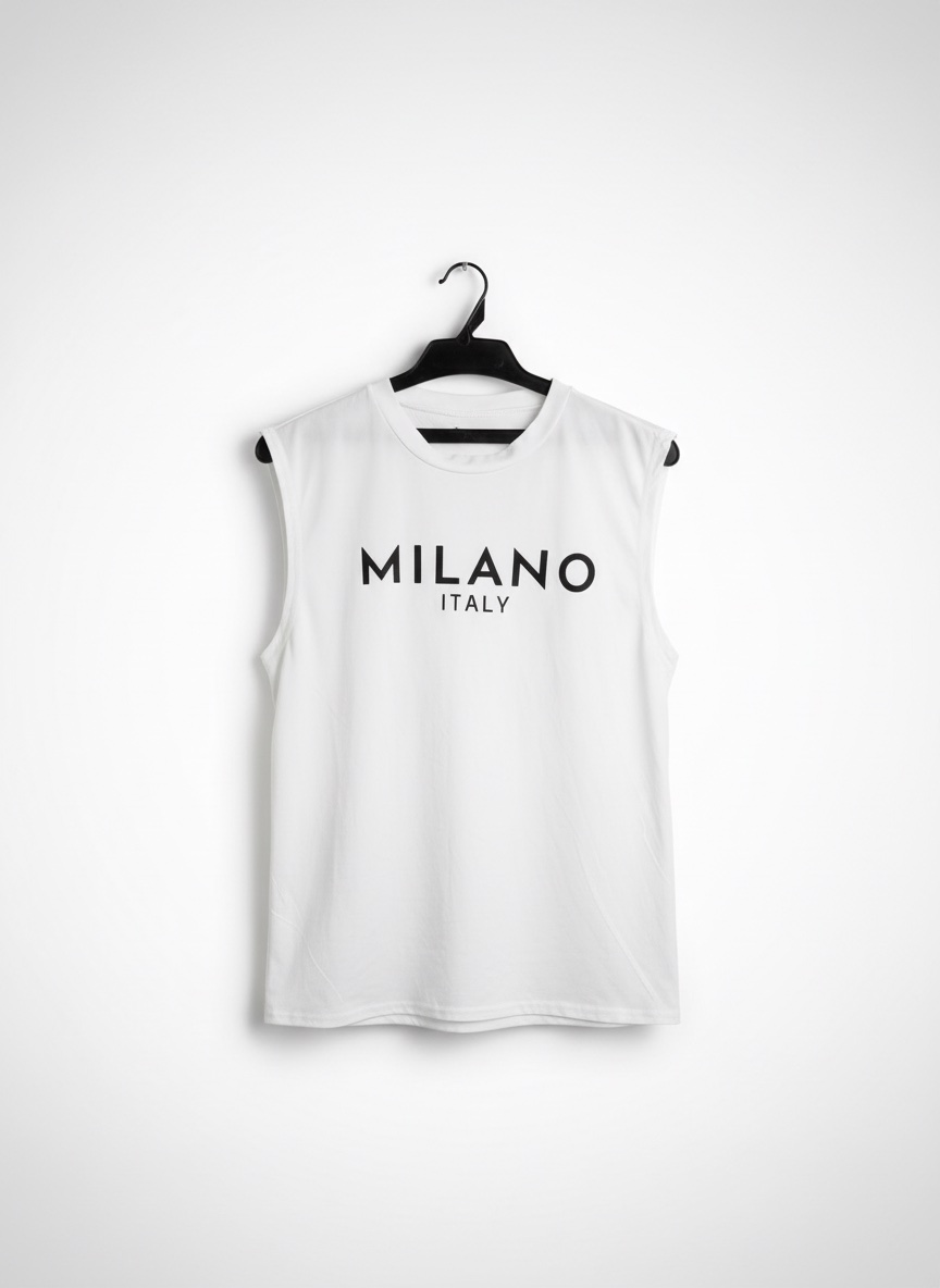 Débardeur blanc avec l'inscription «MILANO ITALY Taille L  XL