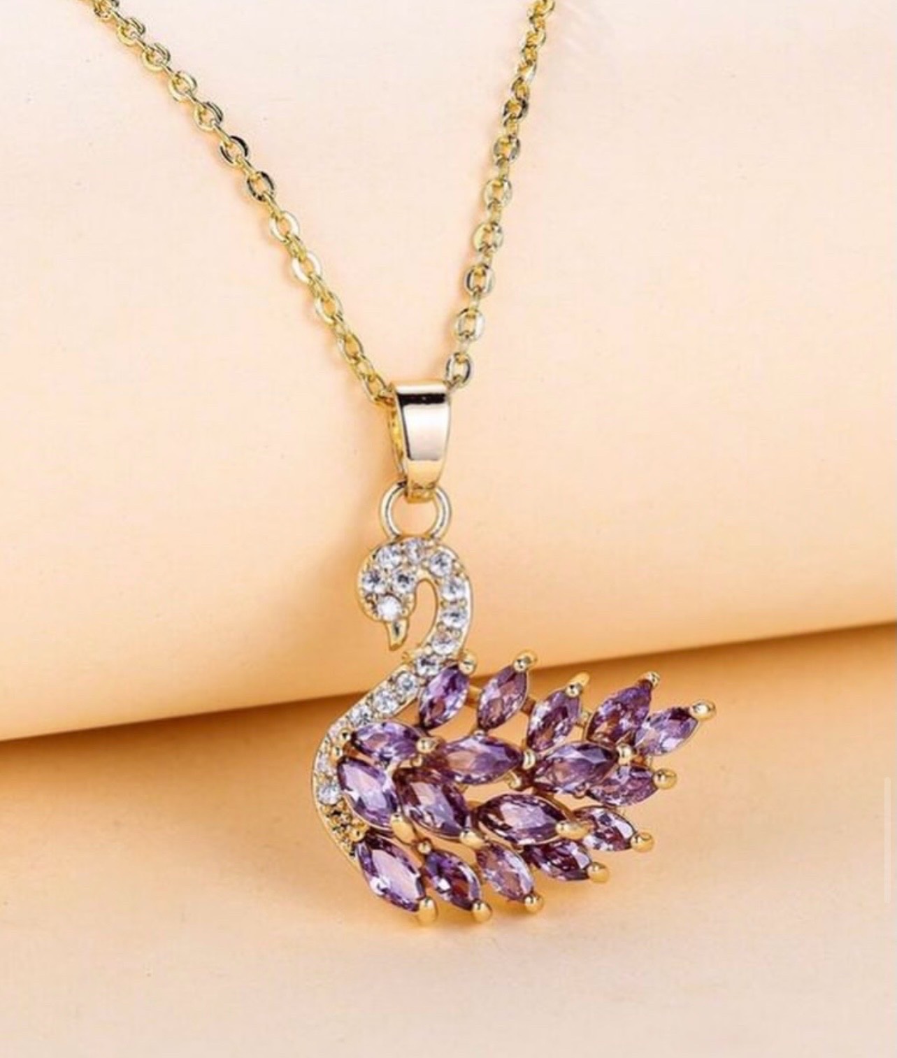 Collier cygne argent rose
