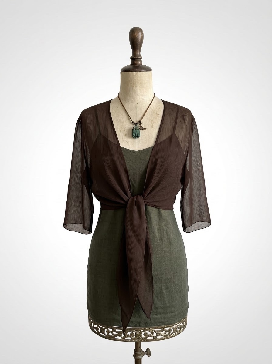 Fairy witchy sheer black tie-front crop top