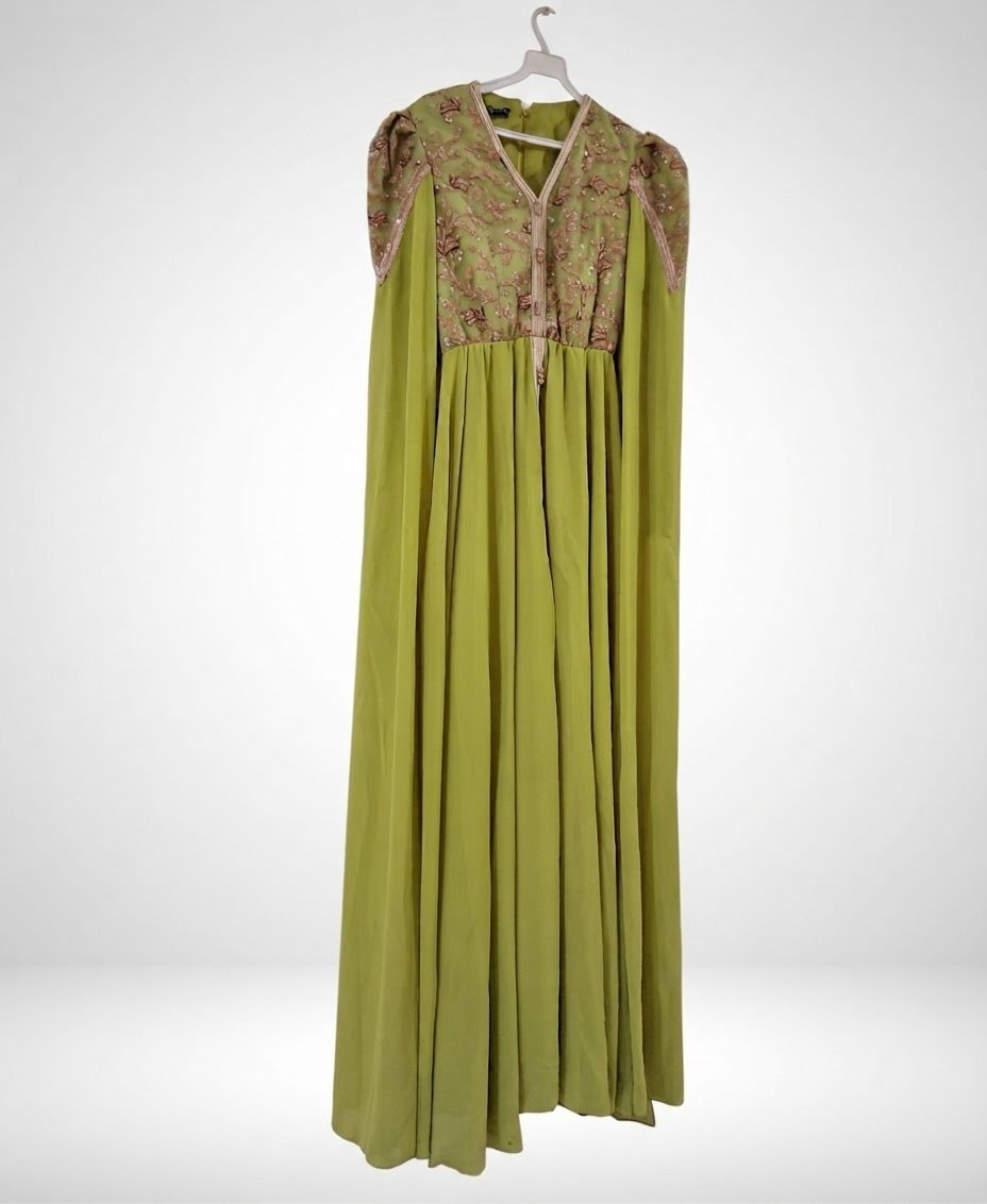 Robe de Soirée Style Caftan Vert Citron Unique par HOUWAIDA - Taille 42 - État Impeccable