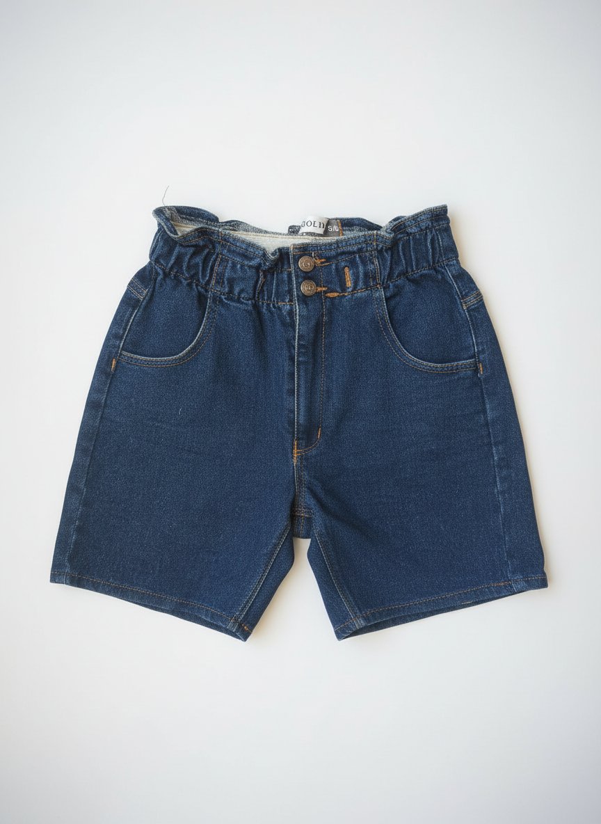 Short en jean bleu à taille haute élastiquée – Confortable & Tendance