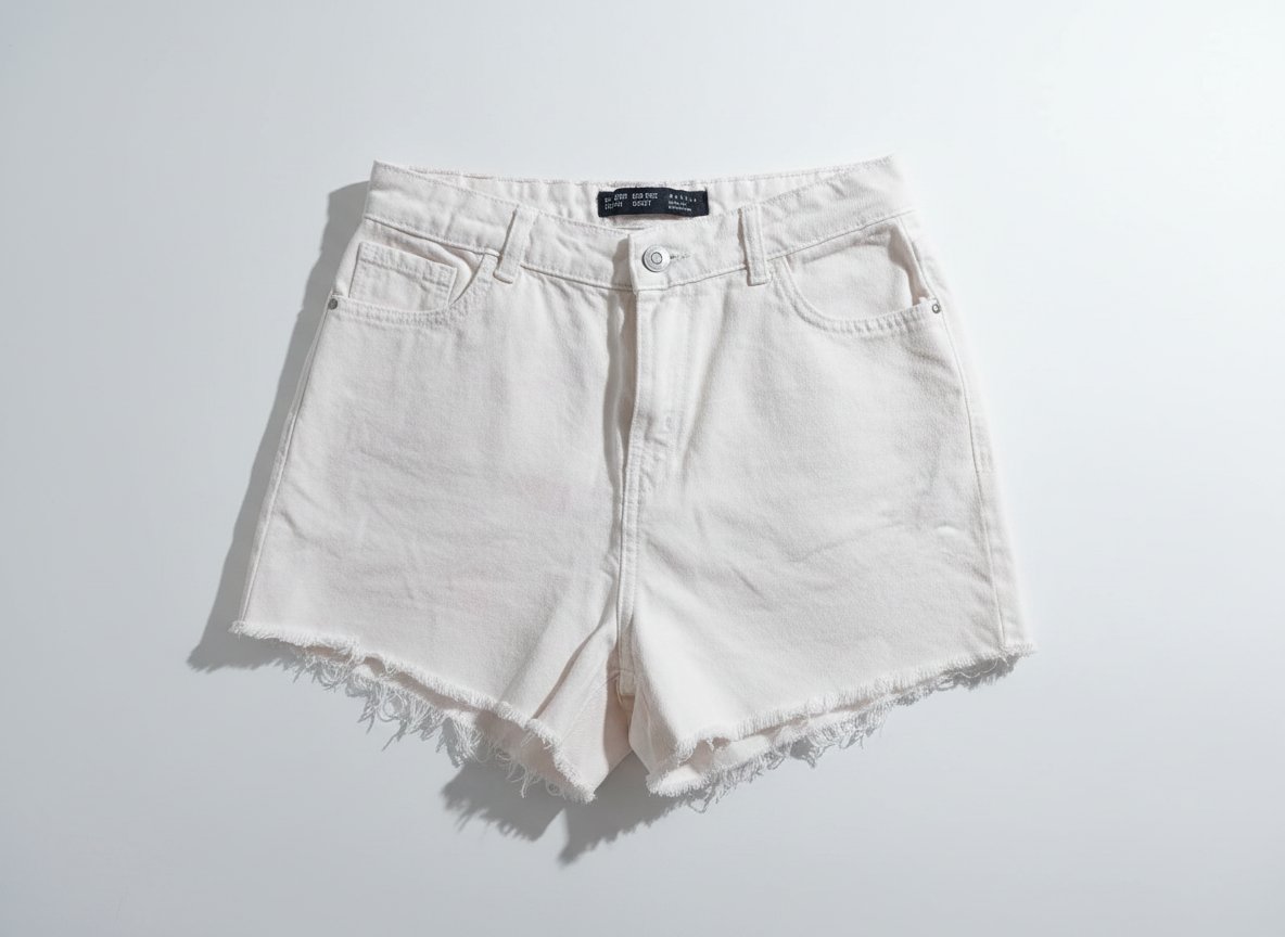 Short en jean blanc denimco – Taille mi-haute à bords frangés