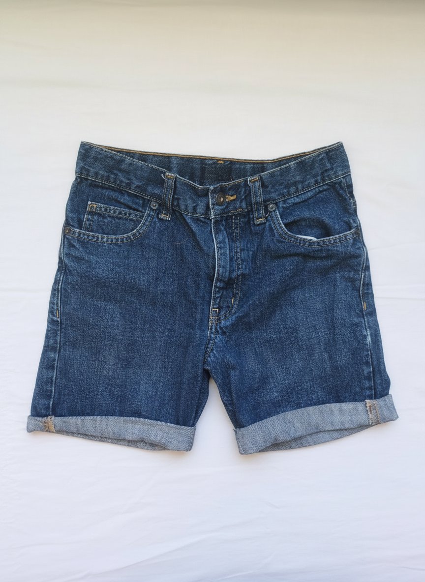 Short en jean bleu foncé à revers – Style classique décontracté